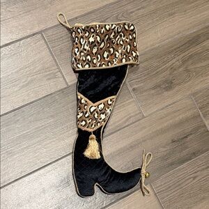 Leopard Print and Black Velvet Christmas Stocking